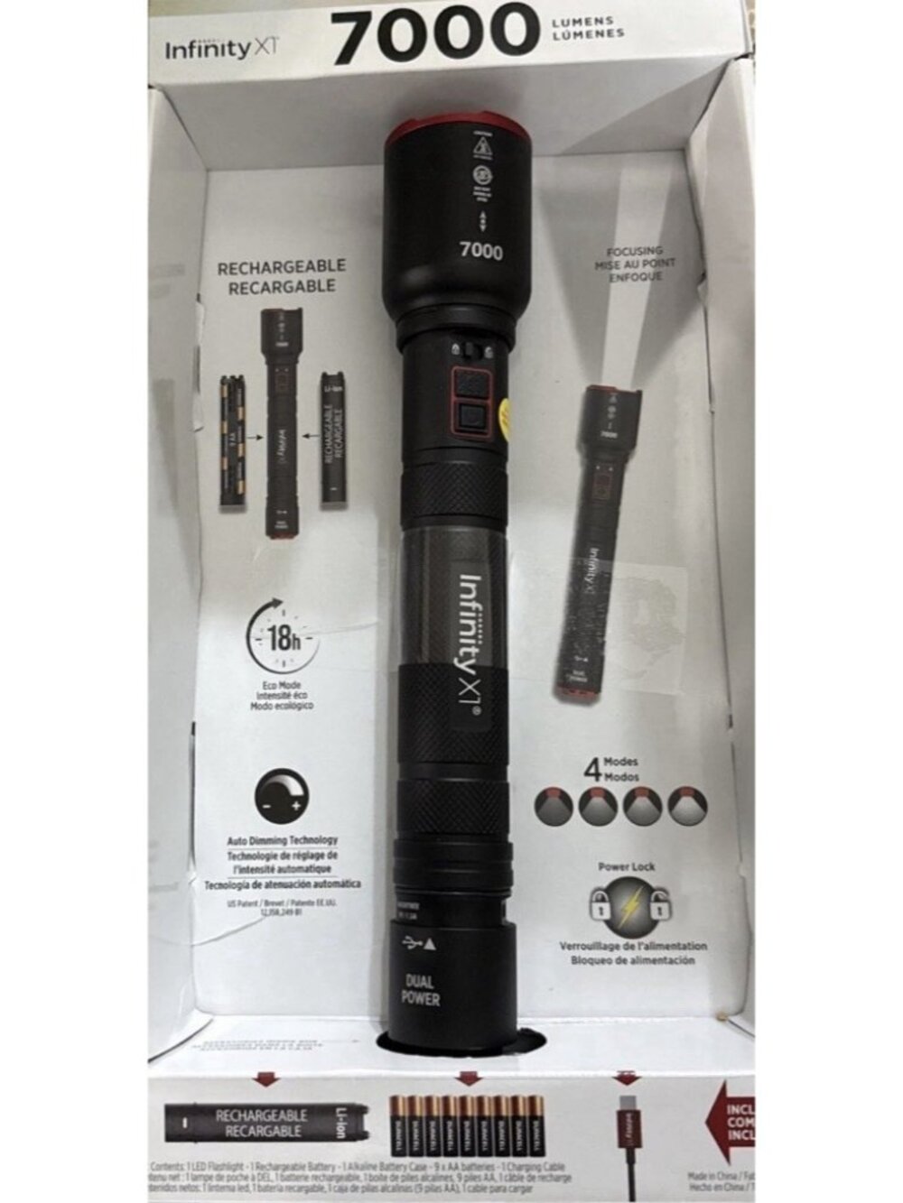 Infinity X1 7000 Lumens Dual Power Rechargeable LED Flashlight